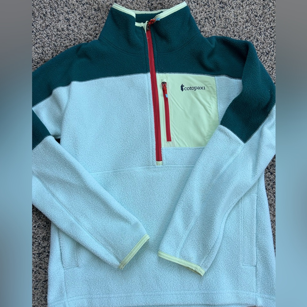 cotopaxi Light Blue, Dark Teal & Lime Fleece Pullover